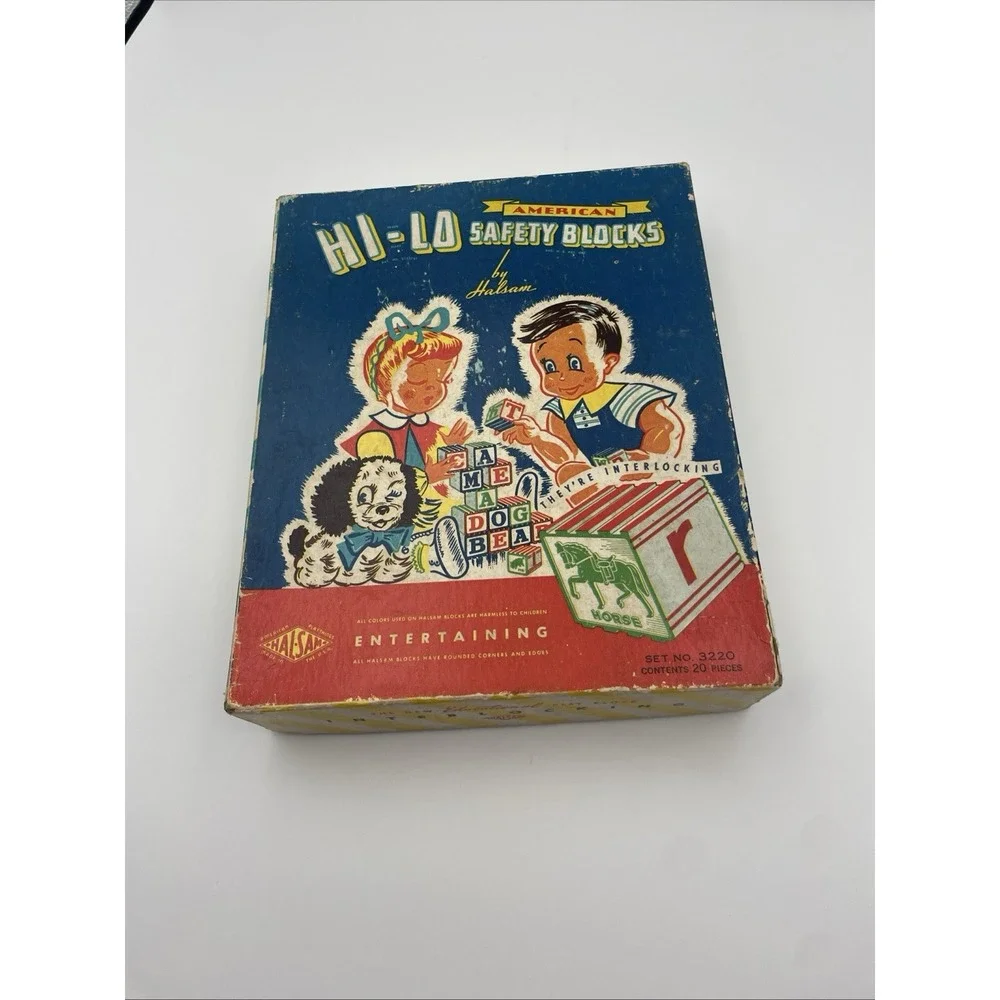 1950'S Vintage Halsam Hi-Lo Blocks BOX ONLY #3220 Toy Collectors BOX- No Blocks